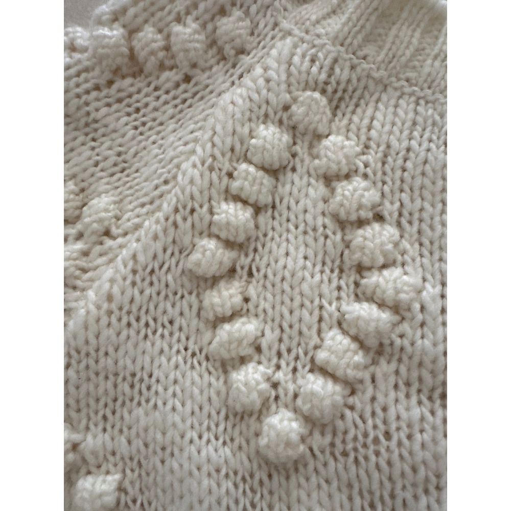 Lucky Brand Ivory Chunky Bobble Popcorn Knit Wool Blend Open Front Cardigan S - Picture 3 of 9